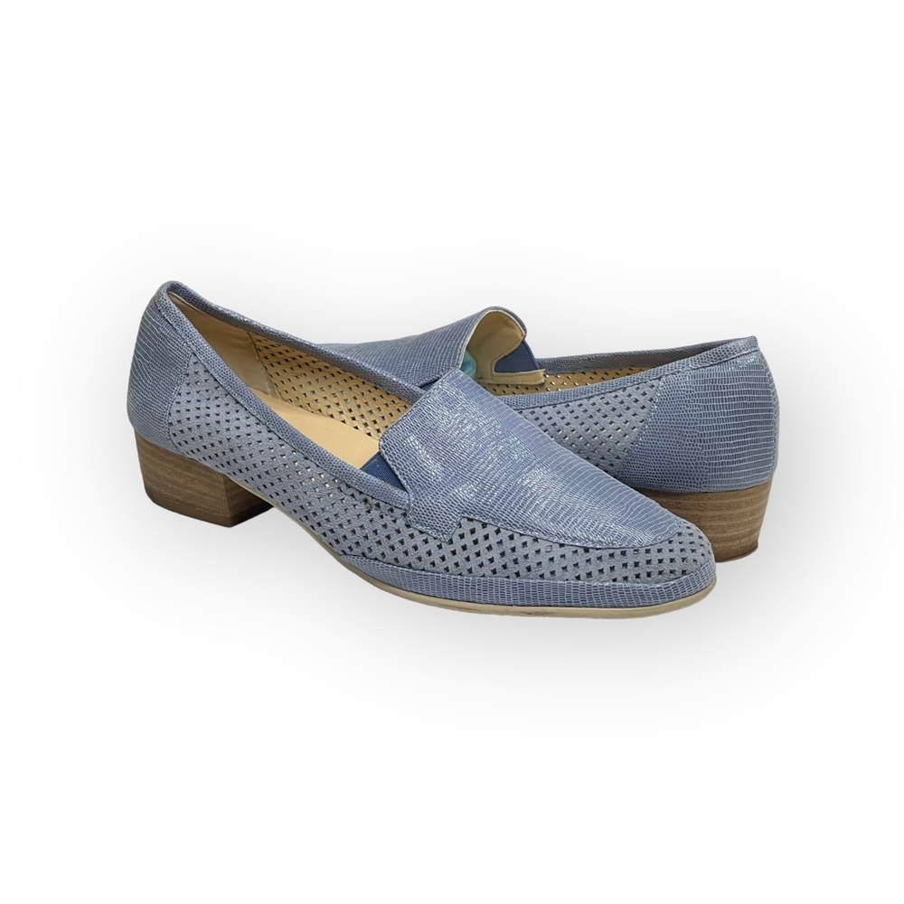 Amalfi by Rangoni ❃ Fabrizia Perforated Suede Moccasin Flats ❃ Chambray Metallic - Picture 2 of 16